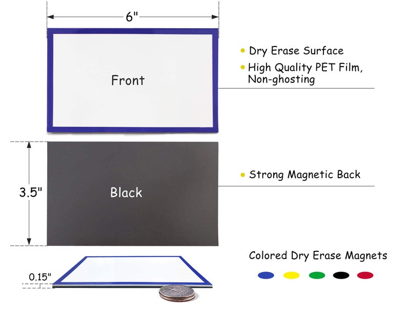 ZHIDIAN Magnetic Dry Erase Labels Ultra-Large 6x3.5Inch, 5Pcs Thick Dry Erase Magnets Rewritable Magnetic Labels Blank, Big Reusable Cards Sticky Signs Labels for Whiteboards Locker Classroom - Image 2